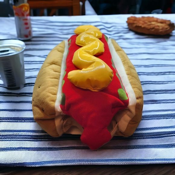 Hotdog Weiner Bun Dog Costume Medium Mustard Relish - Picture 1 of 7